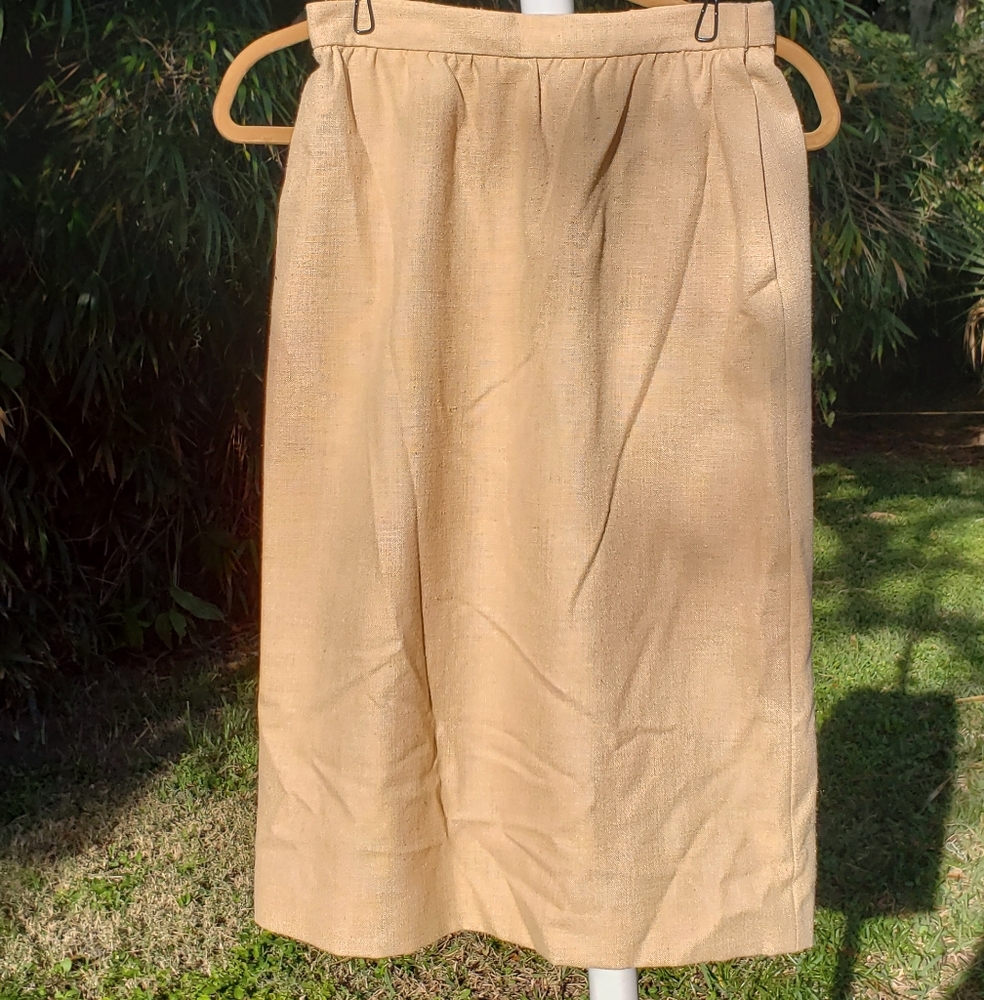 Vintage Weathervane Petites Beige Tan Linen Texture A-Line Skirt Size 6